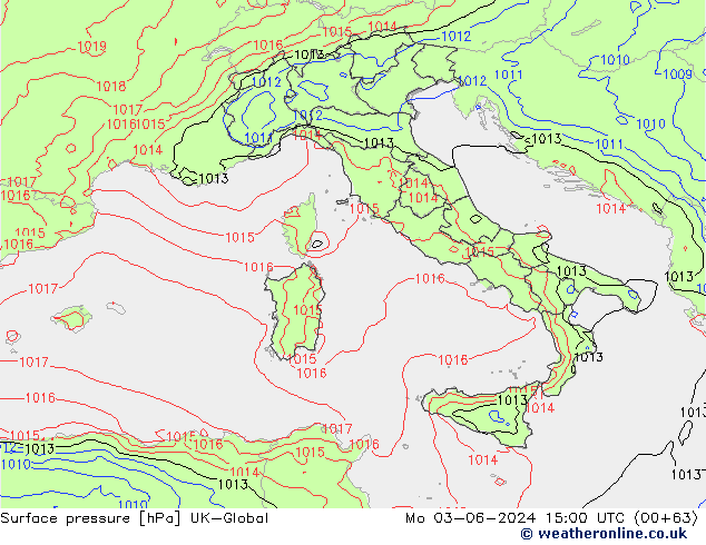 Atmosférický tlak UK-Global Po 03.06.2024 15 UTC