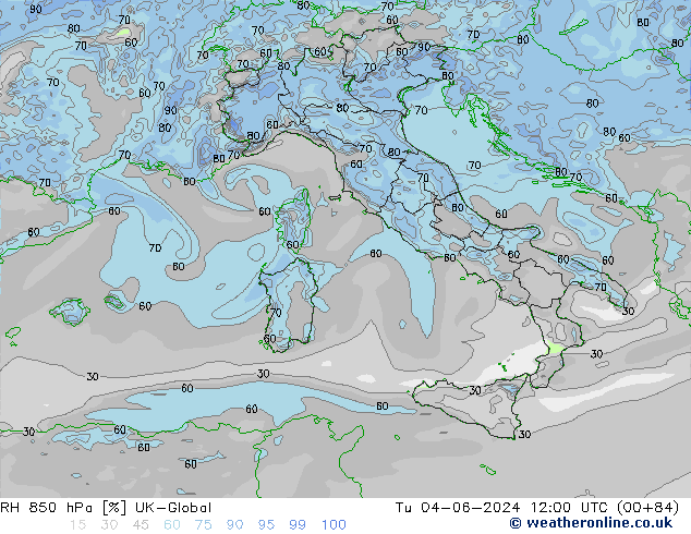 RH 850 hPa UK-Global Út 04.06.2024 12 UTC