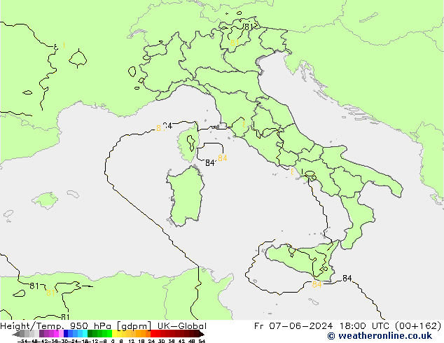 Géop./Temp. 950 hPa UK-Global ven 07.06.2024 18 UTC