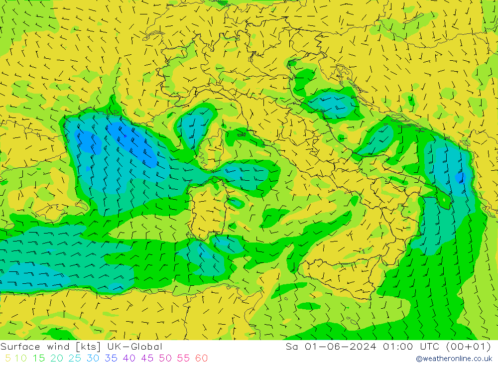 Vento 10 m UK-Global Sáb 01.06.2024 01 UTC