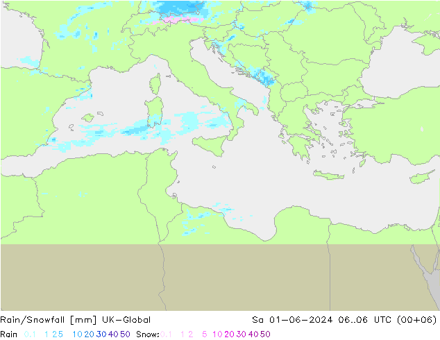 Rain/Snowfall UK-Global Cts 01.06.2024 06 UTC