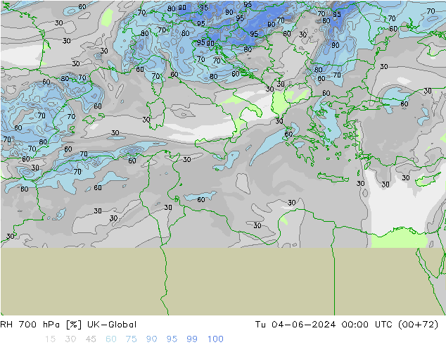 RH 700 hPa UK-Global Tu 04.06.2024 00 UTC