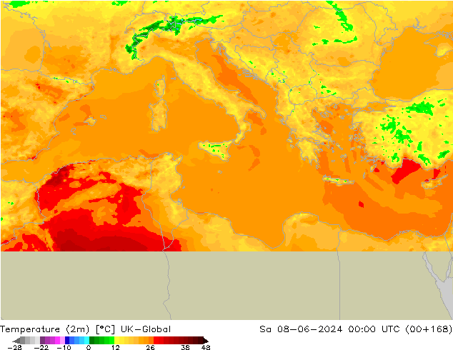 température (2m) UK-Global sam 08.06.2024 00 UTC