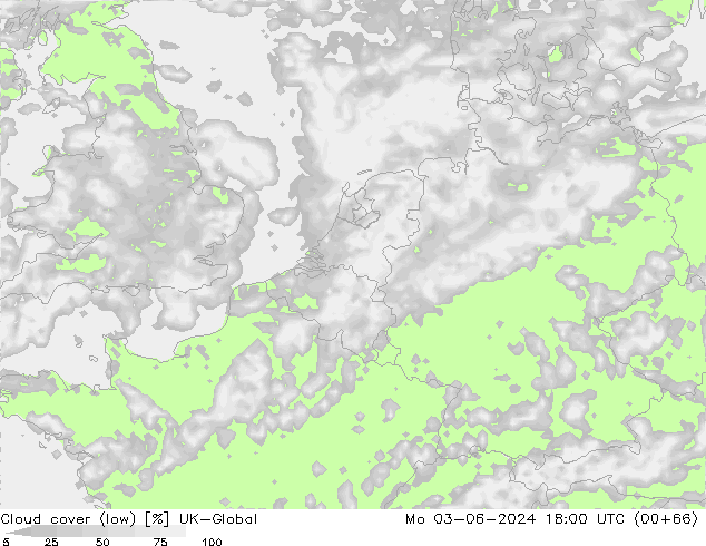Bewolking (Laag) UK-Global ma 03.06.2024 18 UTC