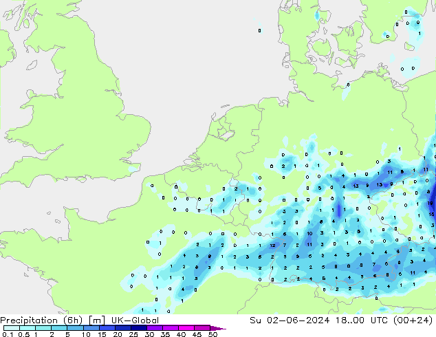 Yağış (6h) UK-Global Paz 02.06.2024 00 UTC