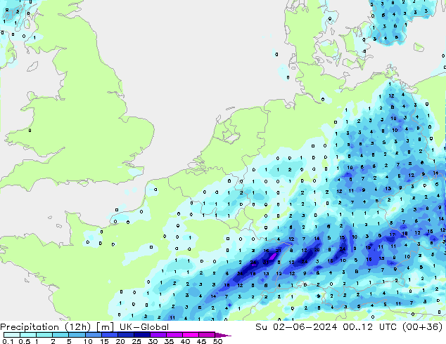 Precipitação (12h) UK-Global Dom 02.06.2024 12 UTC