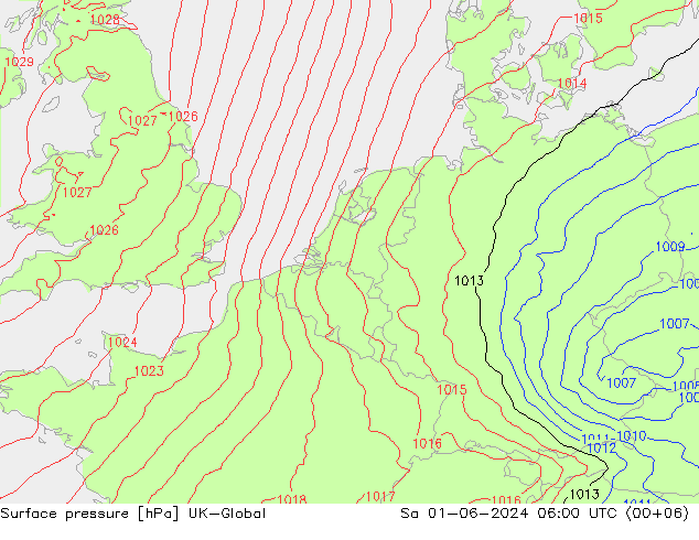 地面气压 UK-Global 星期六 01.06.2024 06 UTC