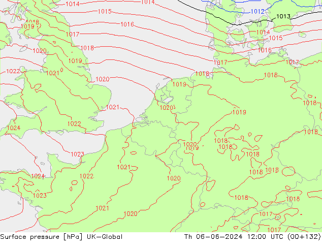 Presión superficial UK-Global jue 06.06.2024 12 UTC