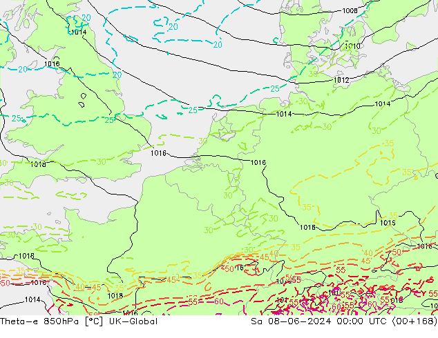 Theta-e 850hPa UK-Global Sa 08.06.2024 00 UTC