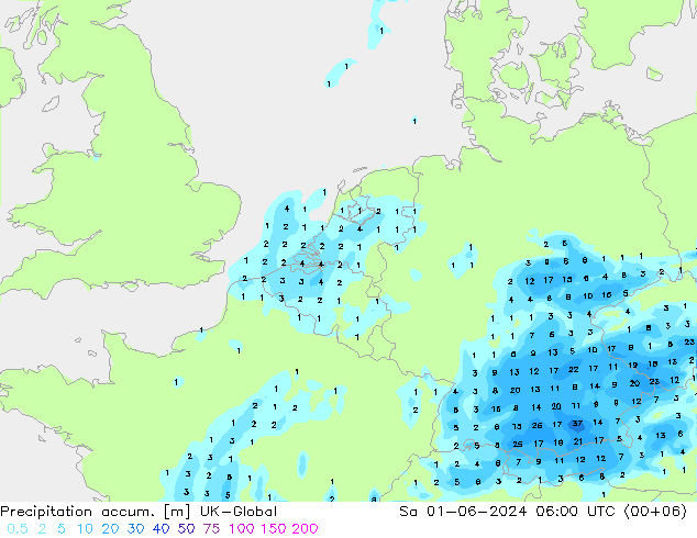 Precipitation accum. UK-Global Sa 01.06.2024 06 UTC