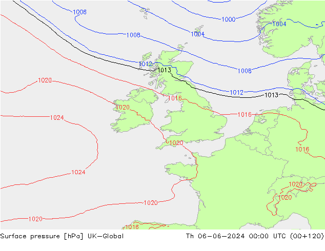 Atmosférický tlak UK-Global Čt 06.06.2024 00 UTC