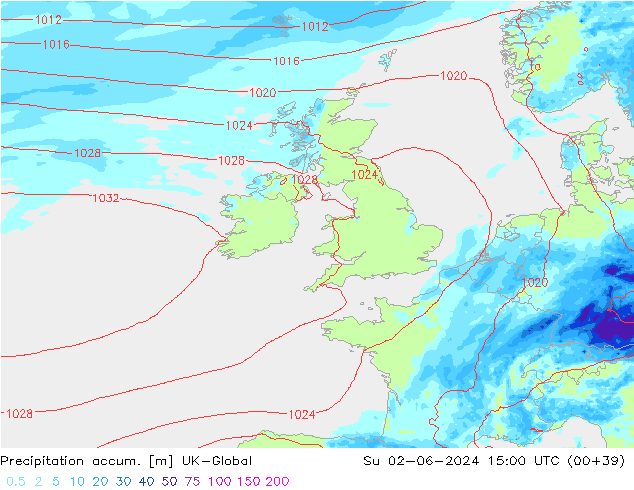 Precipitation accum. UK-Global Ne 02.06.2024 15 UTC