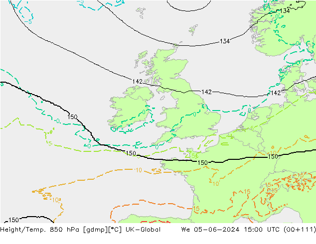 Height/Temp. 850 hPa UK-Global mer 05.06.2024 15 UTC