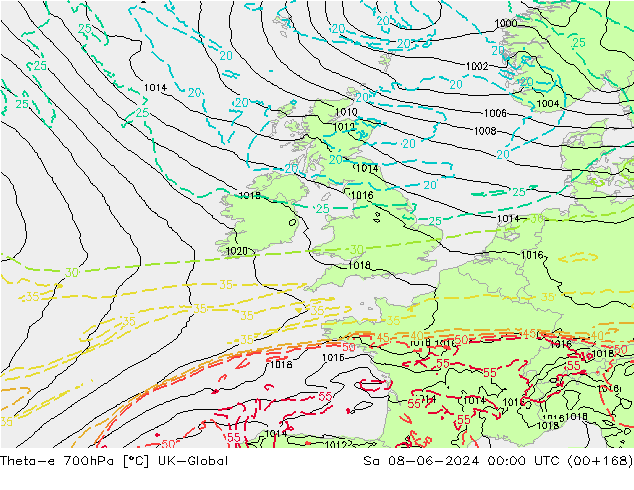 Theta-e 700hPa UK-Global Sa 08.06.2024 00 UTC