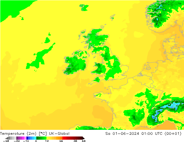 Temperatura (2m) UK-Global Sáb 01.06.2024 01 UTC