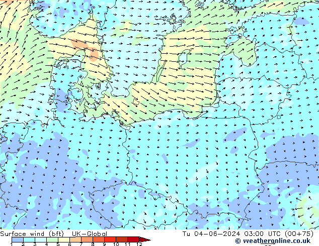 Rüzgar 10 m (bft) UK-Global Sa 04.06.2024 03 UTC