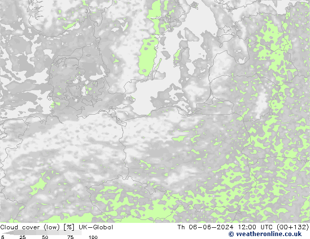 Cloud cover (low) UK-Global Th 06.06.2024 12 UTC