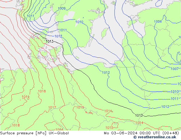 Surface pressure UK-Global Mo 03.06.2024 00 UTC