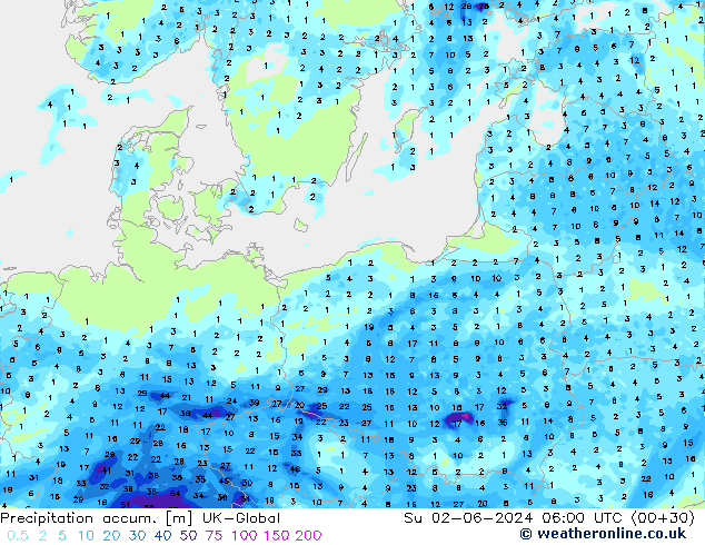 Precipitation accum. UK-Global Вс 02.06.2024 06 UTC