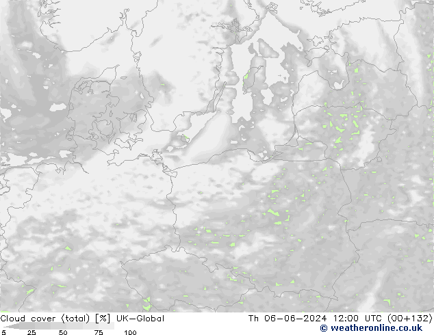 Cloud cover (total) UK-Global Th 06.06.2024 12 UTC