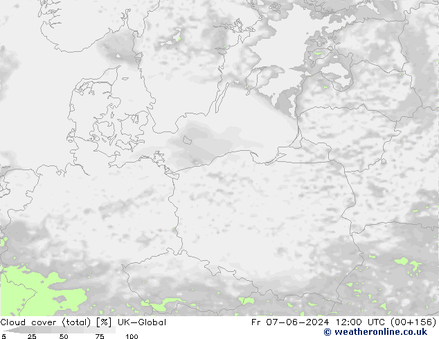Cloud cover (total) UK-Global Pá 07.06.2024 12 UTC