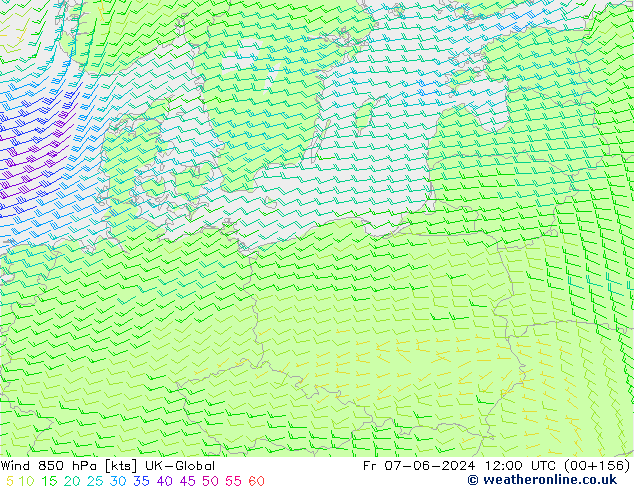 Wind 850 hPa UK-Global Pá 07.06.2024 12 UTC