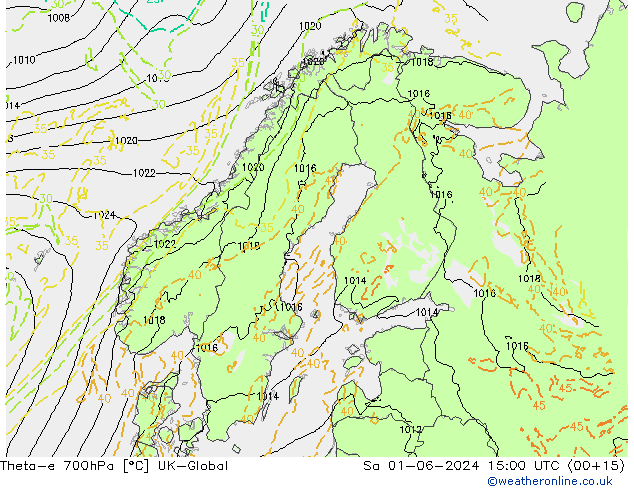 Theta-e 700hPa UK-Global so. 01.06.2024 15 UTC