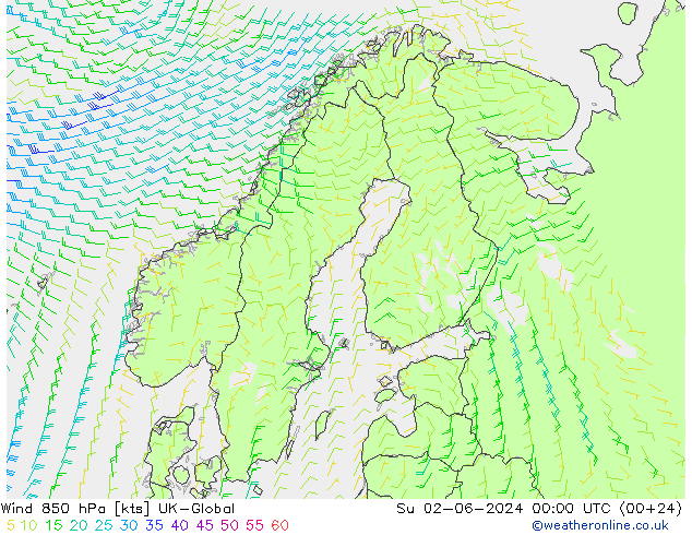 Vent 850 hPa UK-Global dim 02.06.2024 00 UTC