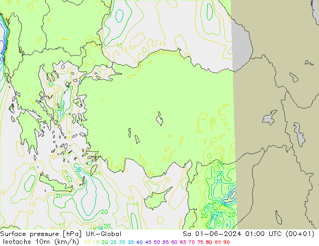 Isotachs (kph) UK-Global сб 01.06.2024 01 UTC