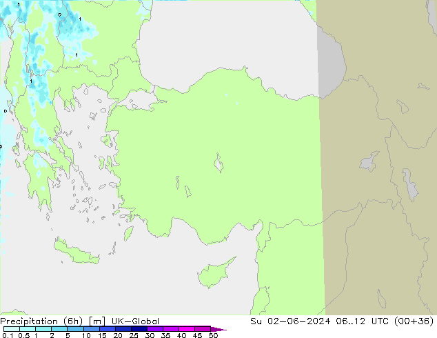 Precipitação (6h) UK-Global Dom 02.06.2024 12 UTC