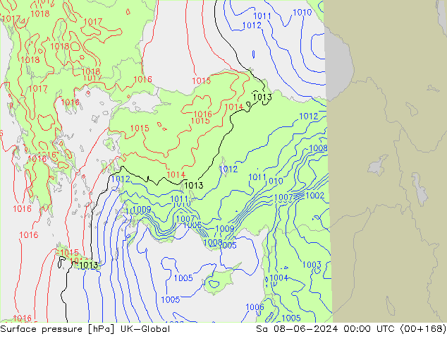 Atmosférický tlak UK-Global So 08.06.2024 00 UTC