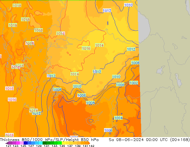 Thck 850-1000 hPa UK-Global Sáb 08.06.2024 00 UTC