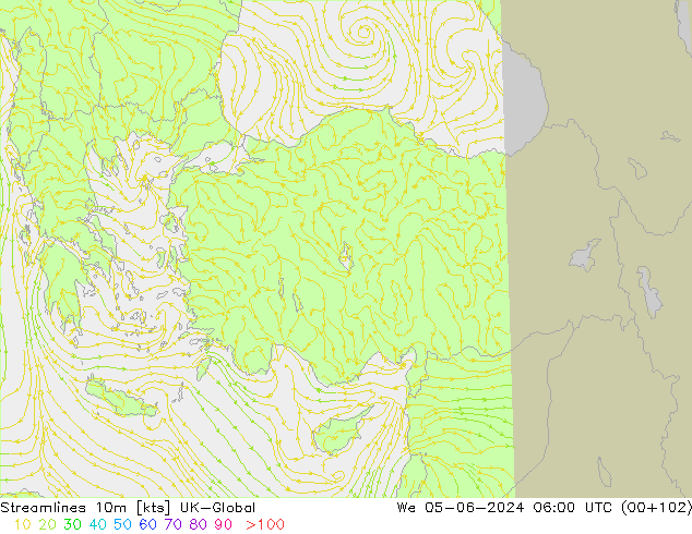 Streamlines 10m UK-Global We 05.06.2024 06 UTC