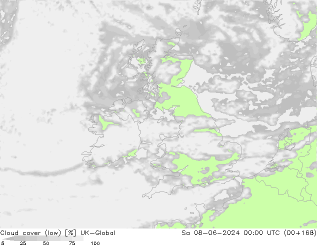 Cloud cover (low) UK-Global Sa 08.06.2024 00 UTC