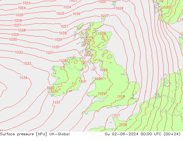 Presión superficial UK-Global dom 02.06.2024 00 UTC