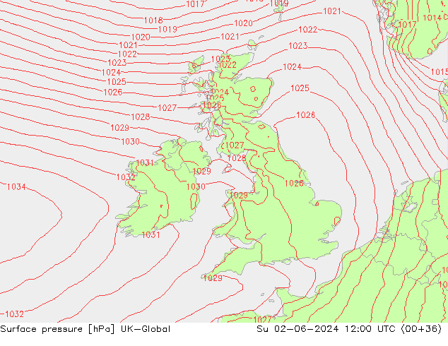 Atmosférický tlak UK-Global Ne 02.06.2024 12 UTC