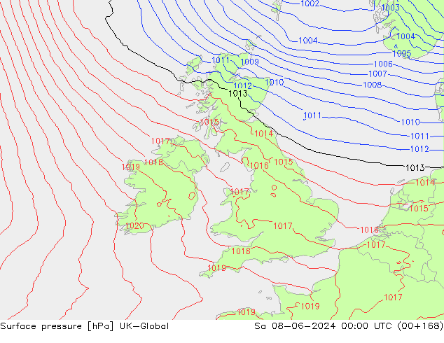 Surface pressure UK-Global Sa 08.06.2024 00 UTC