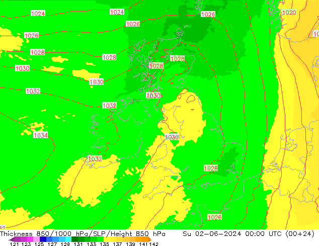 Thck 850-1000 hPa UK-Global Su 02.06.2024 00 UTC