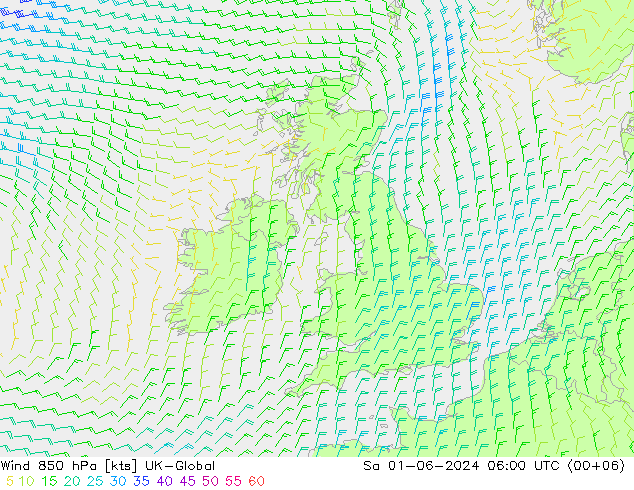 ветер 850 гПа UK-Global сб 01.06.2024 06 UTC