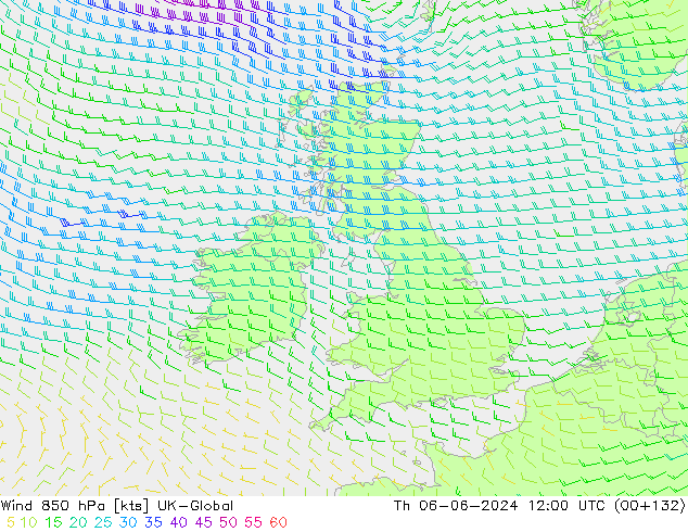 Wind 850 hPa UK-Global Do 06.06.2024 12 UTC