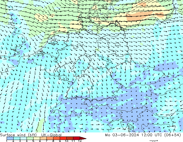 Bodenwind (bft) UK-Global Mo 03.06.2024 12 UTC
