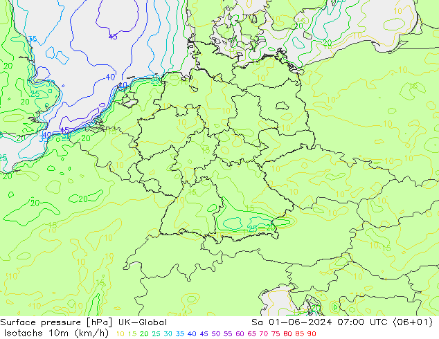 Isotachs (kph) UK-Global Sa 01.06.2024 07 UTC