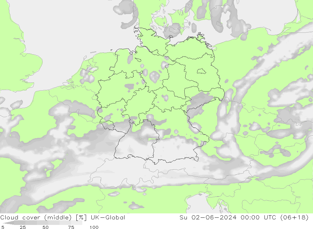 Cloud cover (middle) UK-Global Su 02.06.2024 00 UTC