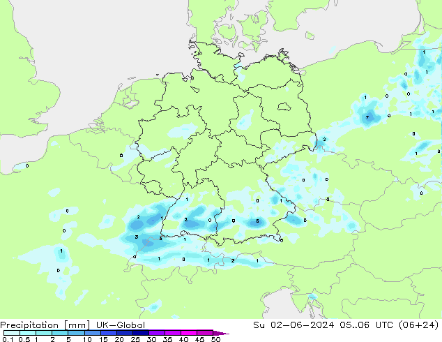 Precipitation UK-Global Su 02.06.2024 06 UTC