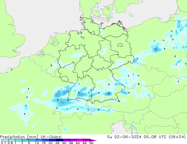 Precipitazione UK-Global dom 02.06.2024 06 UTC