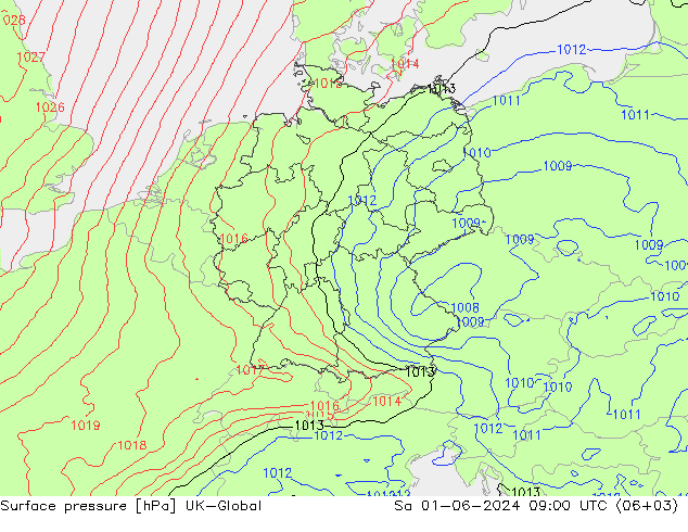 地面气压 UK-Global 星期六 01.06.2024 09 UTC