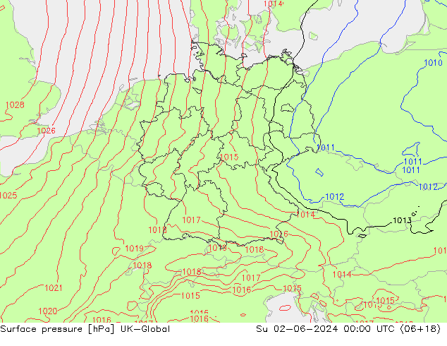 Surface pressure UK-Global Su 02.06.2024 00 UTC