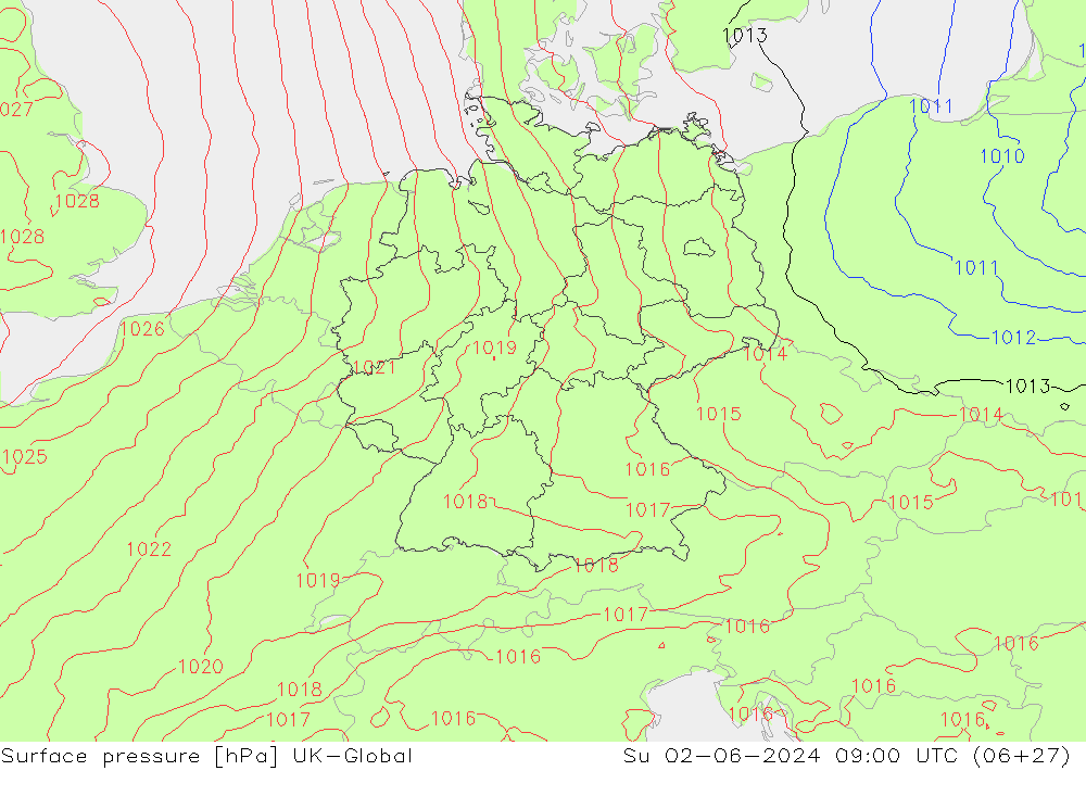 Presión superficial UK-Global dom 02.06.2024 09 UTC