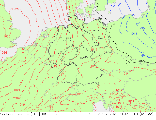 Surface pressure UK-Global Su 02.06.2024 15 UTC