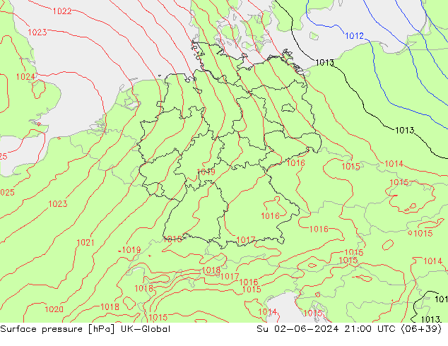 Presión superficial UK-Global dom 02.06.2024 21 UTC